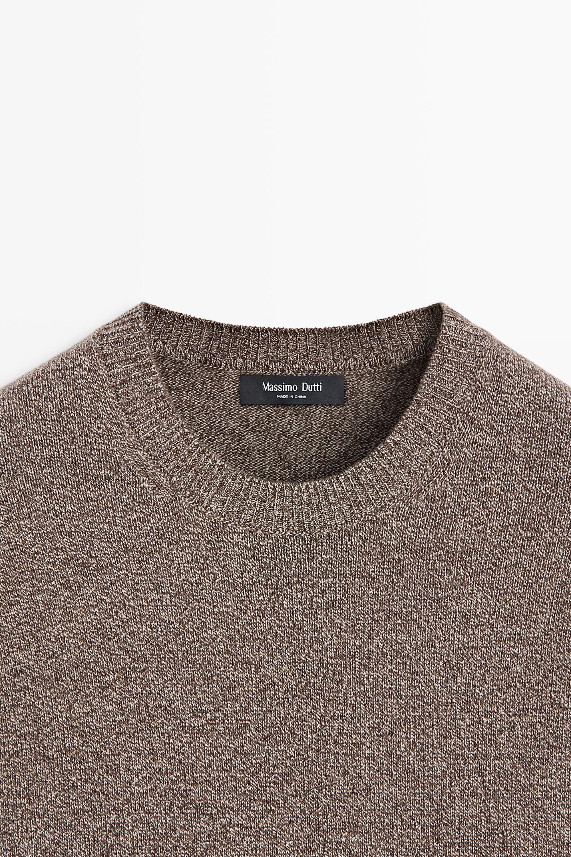 Wool-blend knit round neck sweater
